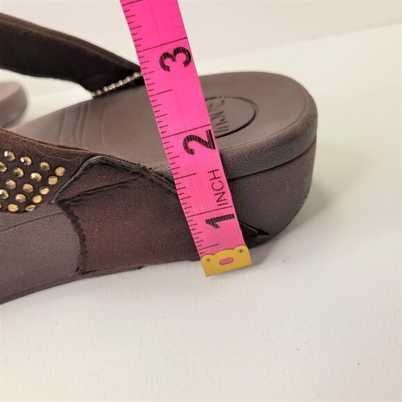 BROWN Size 8 Gold Crystal Women Sandals Wedge Heel Arch Support Comfy Flip Flops - Picture 9 of 15